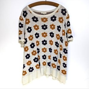 Modcloth Sweater Short Sleeve Cream Floral Sz 3X